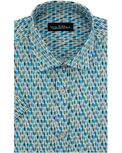 Blue Geometric Print Short Sleeve Shirt
